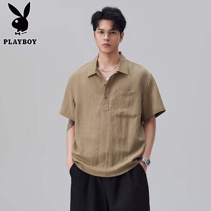 PLAYBOY Men s Lyocell Linen Blend Short Sleeve Polo Shirt 4XL