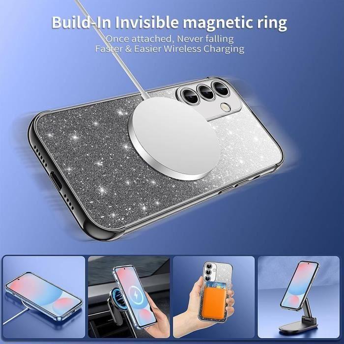 Case + 2 Tempered Glasses for Samsung Galaxy S24 FE, Silicone with Magnetic Ring and Camera Protection - Black