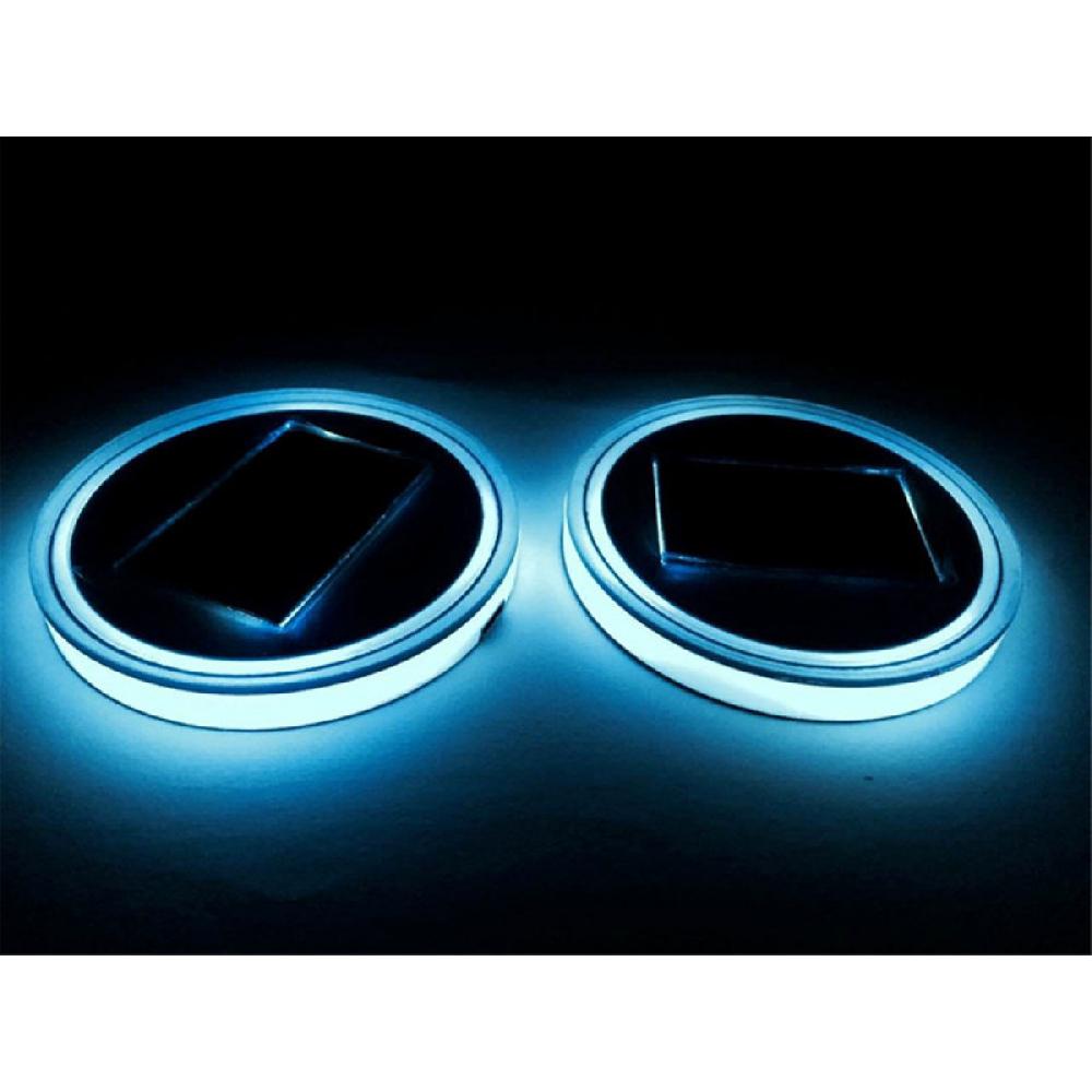 Pair 68Mm Round Solar+Usb Charging Car Cup Holder Bottom 7 Color Rgb Led Lights