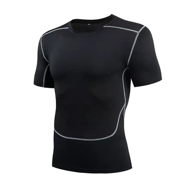 Pánské vysoce pružné, rychleschnoucí, prodyšné těsné sportovní tričko s krátkým rukávem jako základní vrstva pro běh, trénink a basketbal.