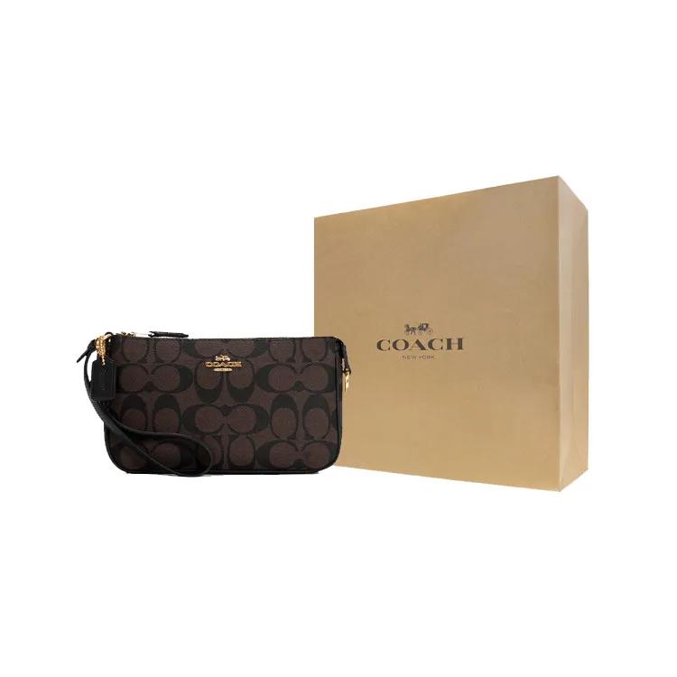 COACH Nolita Coated Canvas Smooth Leather Pochette Underarm Wrist Bag Clutch Small Women's Brown Black (Unisex) Clutches C3308 IMAA8