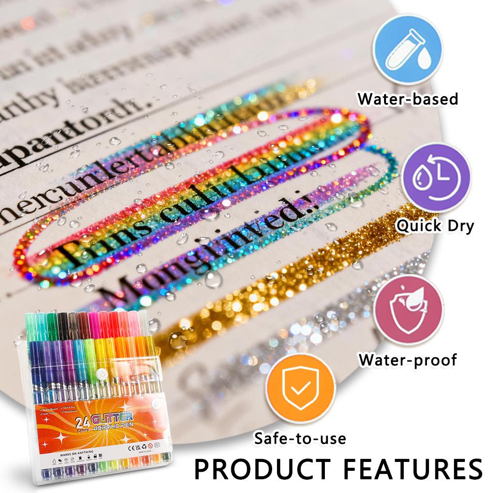 24-Color Glitter Marker Set DIY Journaling and Art Set for Students and Greeting Cards