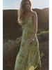 2025 Spring Women's Backless Print Draped Collar Spaghetti Strap Midi Dress