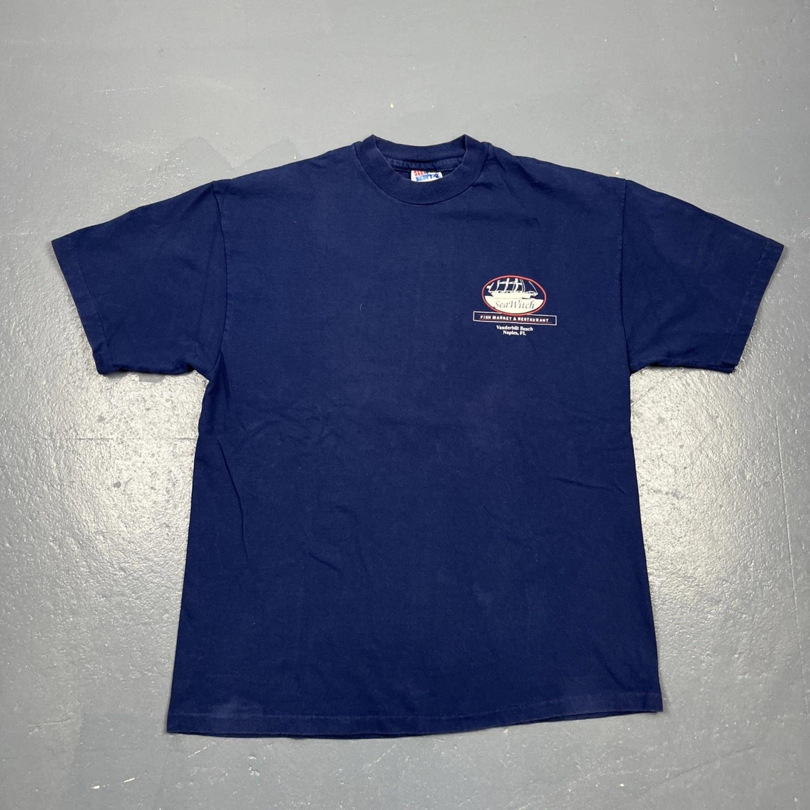 

Vintage 90s Sea Witch Fish Market & Restaurant Single Stitch Graphic Tshirt Blue XL