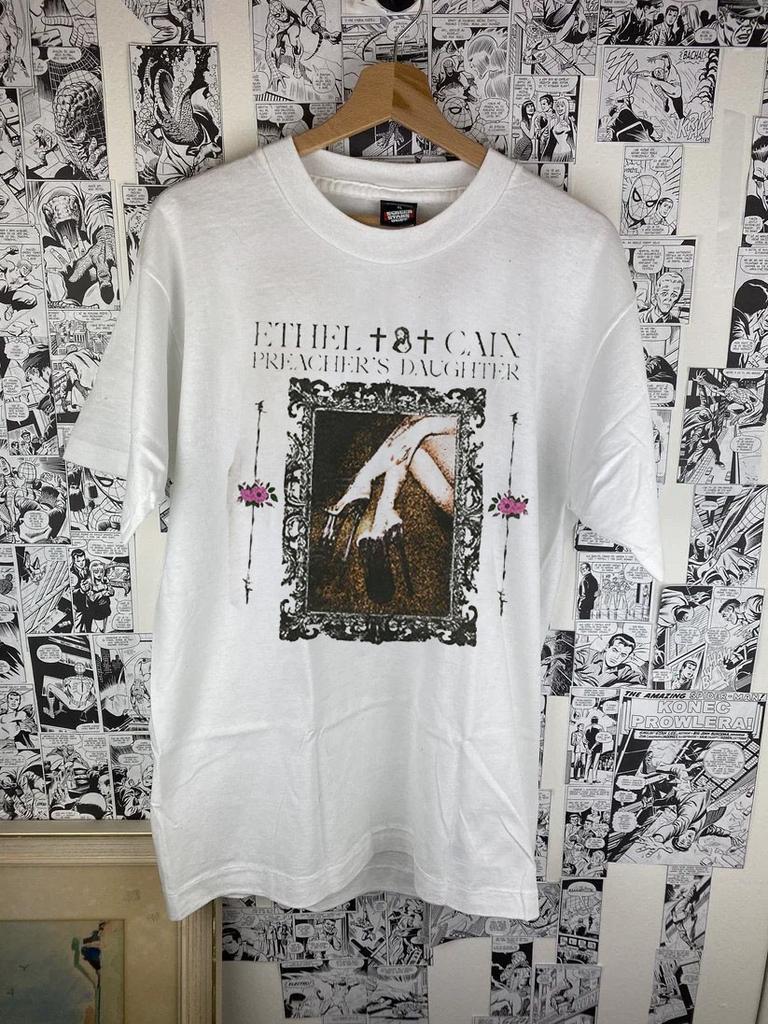 Vintage Ethel Cain Baumwolle weißes T-Shirt klassischer Stil QT4063