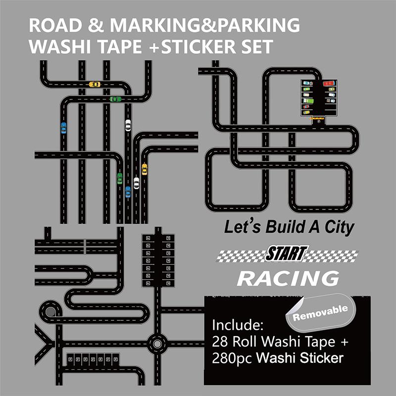 28 Rolls+9 Traffic Game Scene Application Stickers, 118.1 Inches Diy Road And Rail Transit Design And Paper Tape, Used For Railw