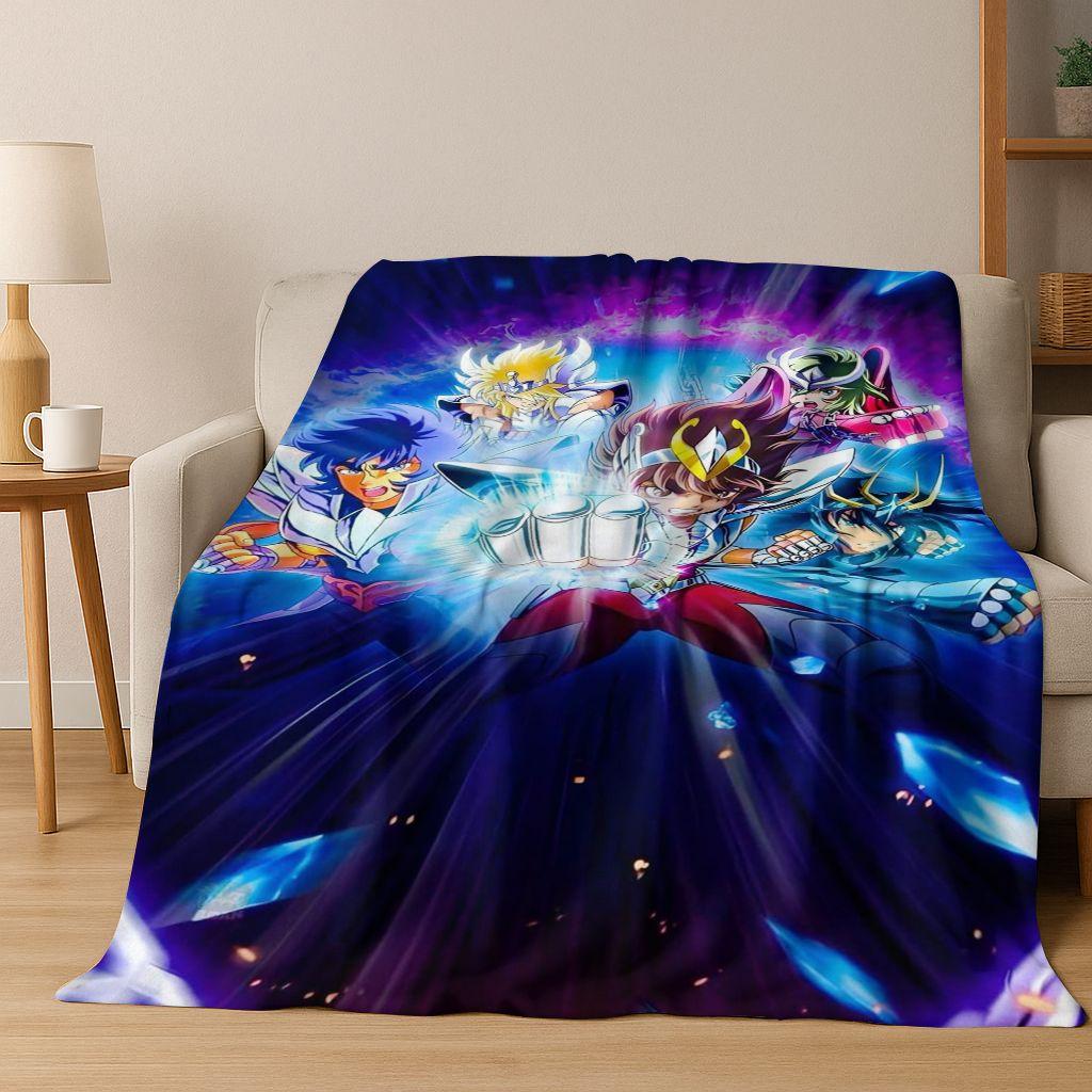 Retro Anime Saint Seiya Gold Saint Cartoon Flannel Blanket,Cozy Soft Throw Blanket for Home Bedroom Bed Sofa Picnic Cover Kids