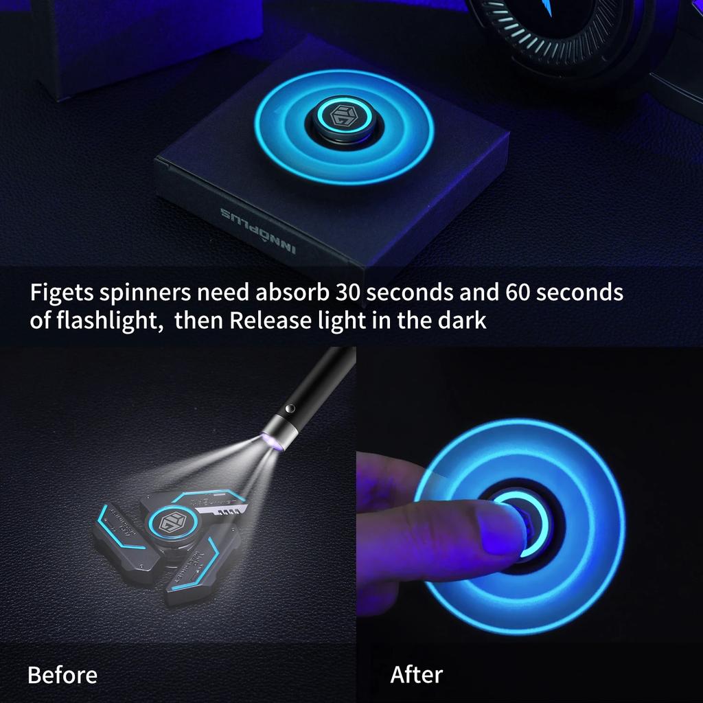 Metal Fidget SpinnerGlow in The Dark Quiet Bearings, Stress Relief Toy for Kids & Adults, Cool Gift for Anxiety Relief