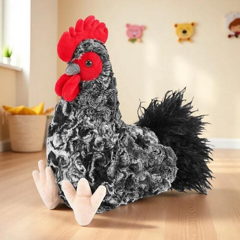 27/28cm Gallo Gallina Panciuto Pollo Osso Nero Animale Simulazione Soffice Pollame Peluche Morbido Realistico Cuscino Abbracciabile Regalo Carino