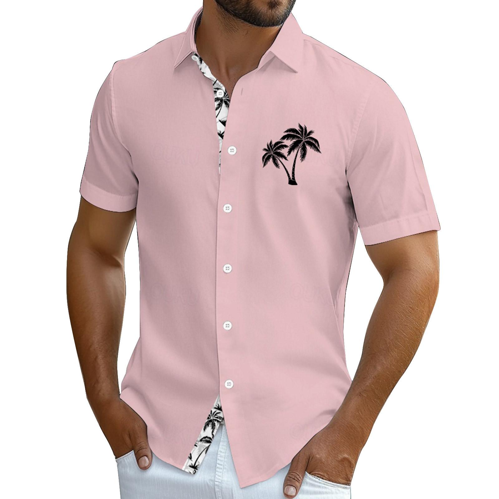 

Мужские винтажные рубашки для боулинга на пуговицах с коротким рукавом, летняя пляжная рубашка XL розовый