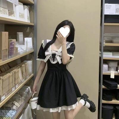 2025 College Style Bowknot Dress for Women, Summer Waist-Cinching Slimming Patchwork Ruffle A-Line Short Skirt