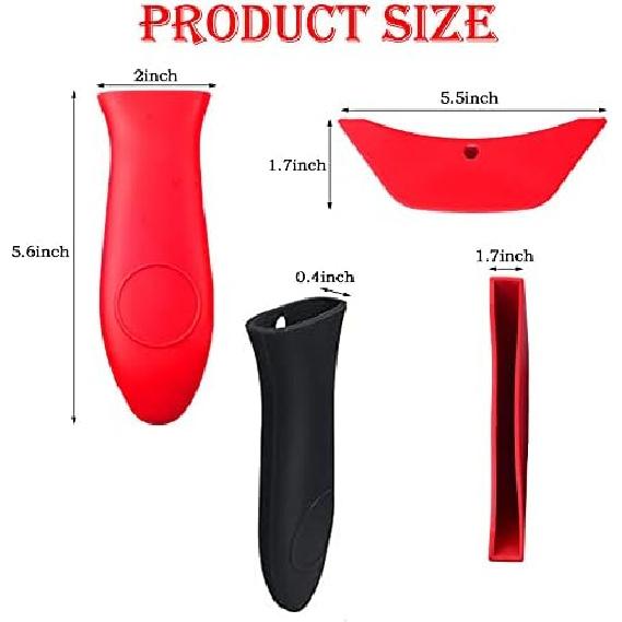 8 Pcs Pot Handle Covers, Silicone, Red+Black, 4xSilicone Hot Handle Holders, 4xSilicone Lid Covers