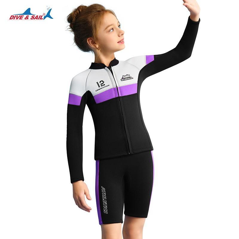 Kids 2.5mm Neoprene Wetsuit Set Girls Warm Dive Sail Suit Snorkeling Surfing Sailing