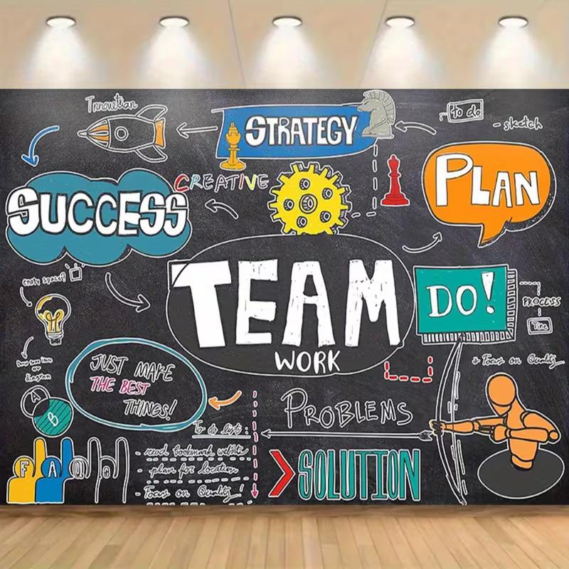 2D Team Work Slogan Backdrop, Business Success and Creative Ideas Photography Background