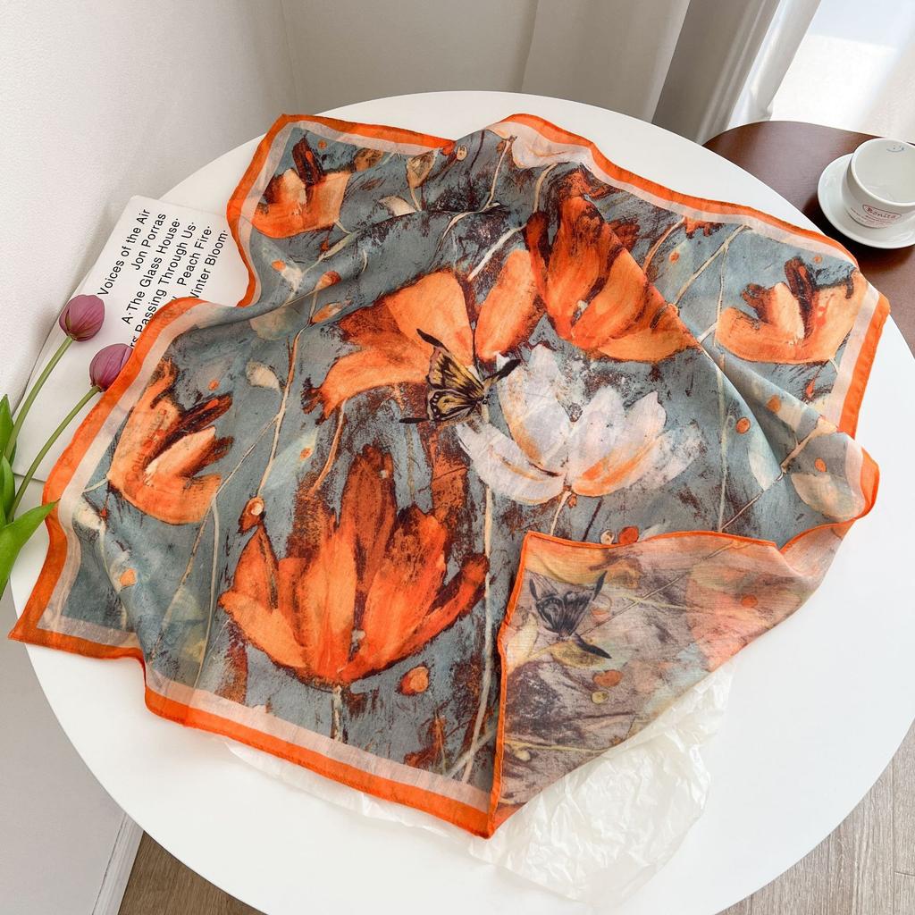 Summer new double-sided velvet scarf air-conditioned room with shawl women travel photo thin sunscreen 61 small square scarf
