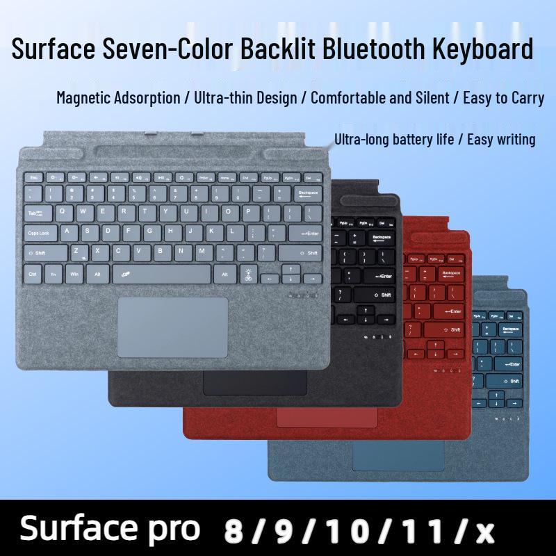 Microsoft Surface Tablet Magnetic Bluetooth Keyboard Case with Seven-Color Backlight for Pro 8/9/10/11/X