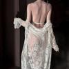 Erotic lingerie sexy see-through hot girl sex one-piece suit water soluble flower halterneck slim fit pure desire temptation nightdress set