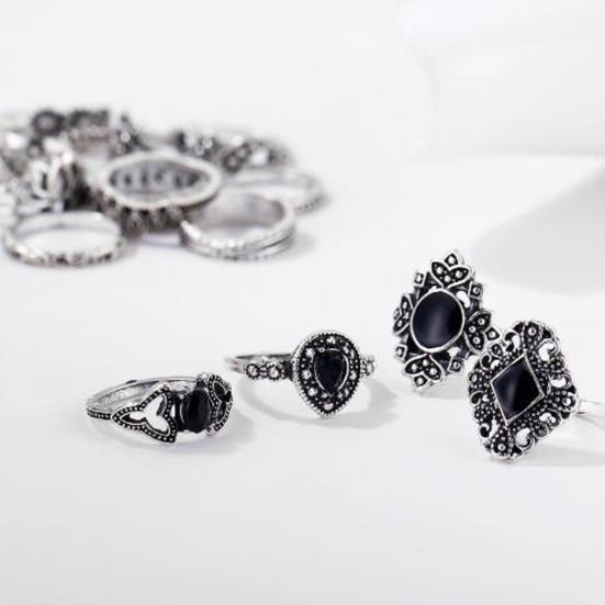 15Pcs/Set Women Hollow Lotus Sunflower Geometric Faux Gem Stacking Finger Ring