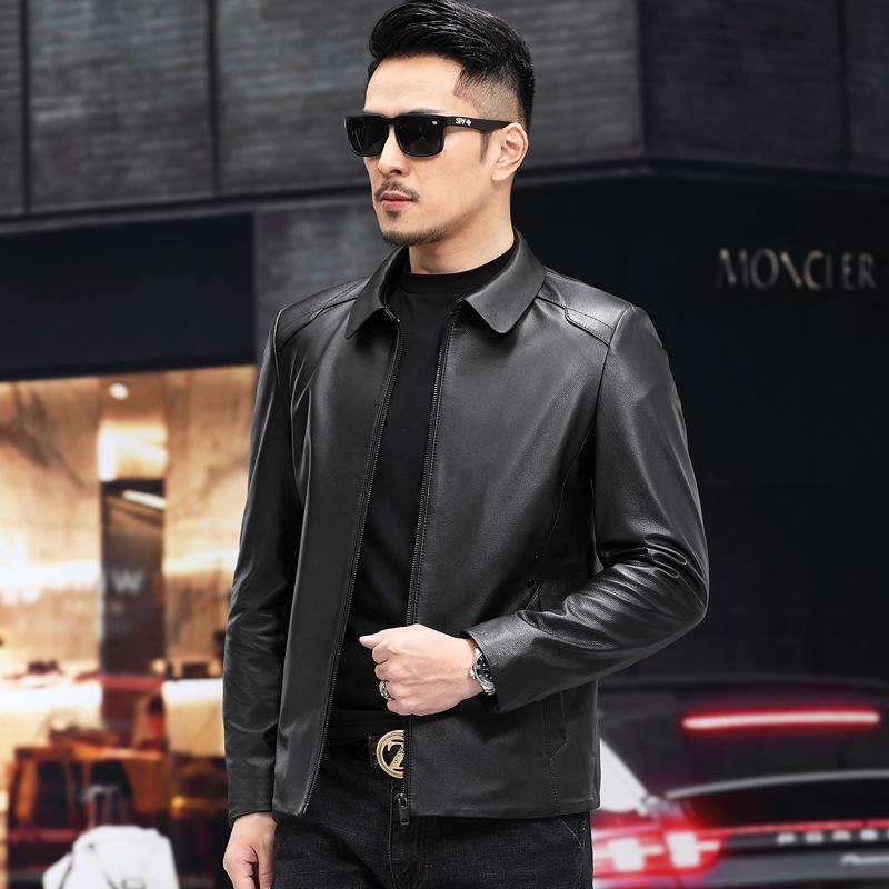 Autumn and Winter New Men's Business Casual Leather Jacket Lapel Jacket Cowhide Jacket Genuine Leather Leather Jacket for Men