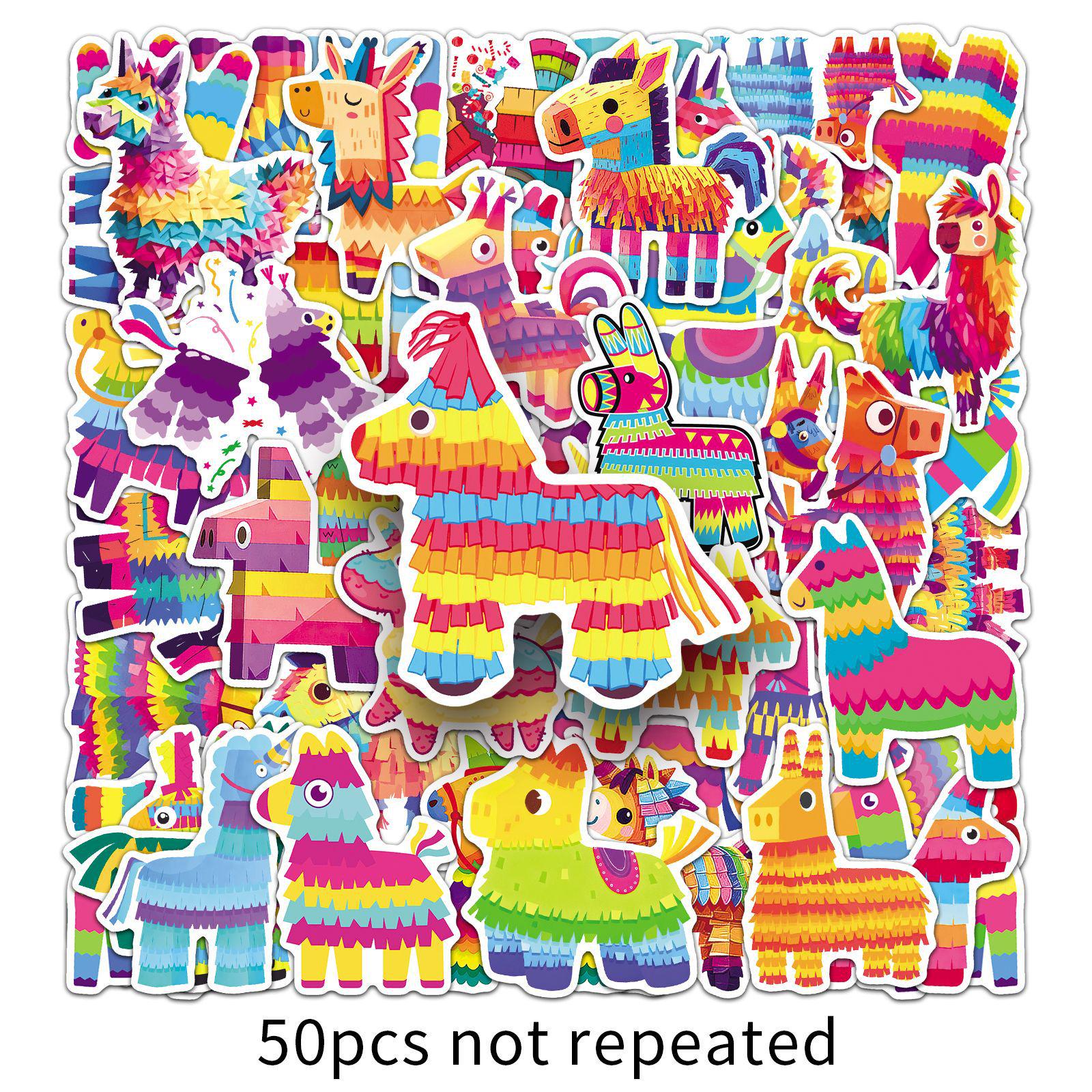 

50 Cartoon Waterproof Piñata Stickers for Water Bottles, Journals, Desktops, Helmets, and Epoxy Decor
