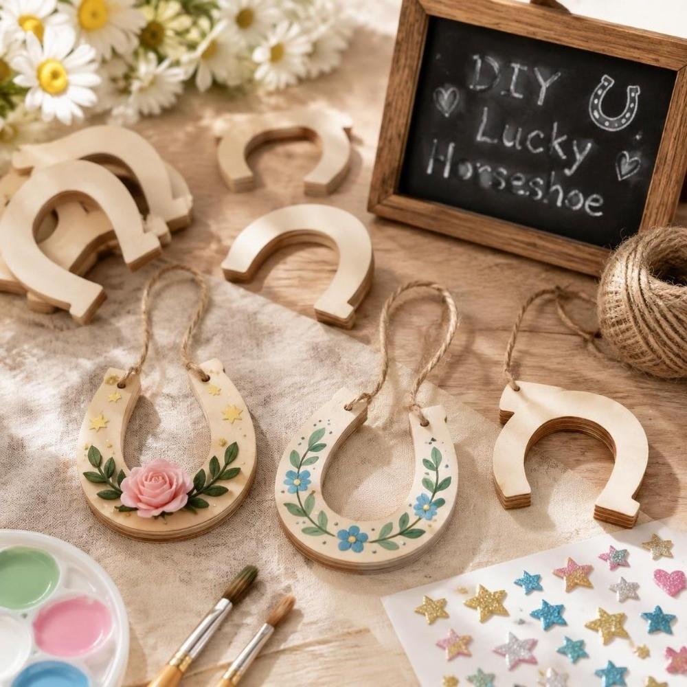 36pcs 83x91mm Wooden Craft Cutouts Unfinished Horseshoe Wood Slices DIY Crafts Project