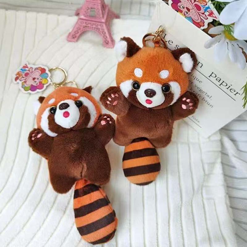 Cartoon Red Panda Plush Toys Pendant Little Raccoon Doll Keychain Doll Playground Raccoon Stuffed Backpack Decor Gifts