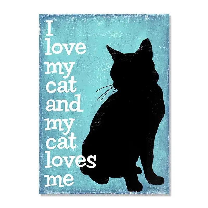 Vintage Black Cat Canvas Painting Funny Art Animal Reading Drinking Coffee Posters Living Room Decor