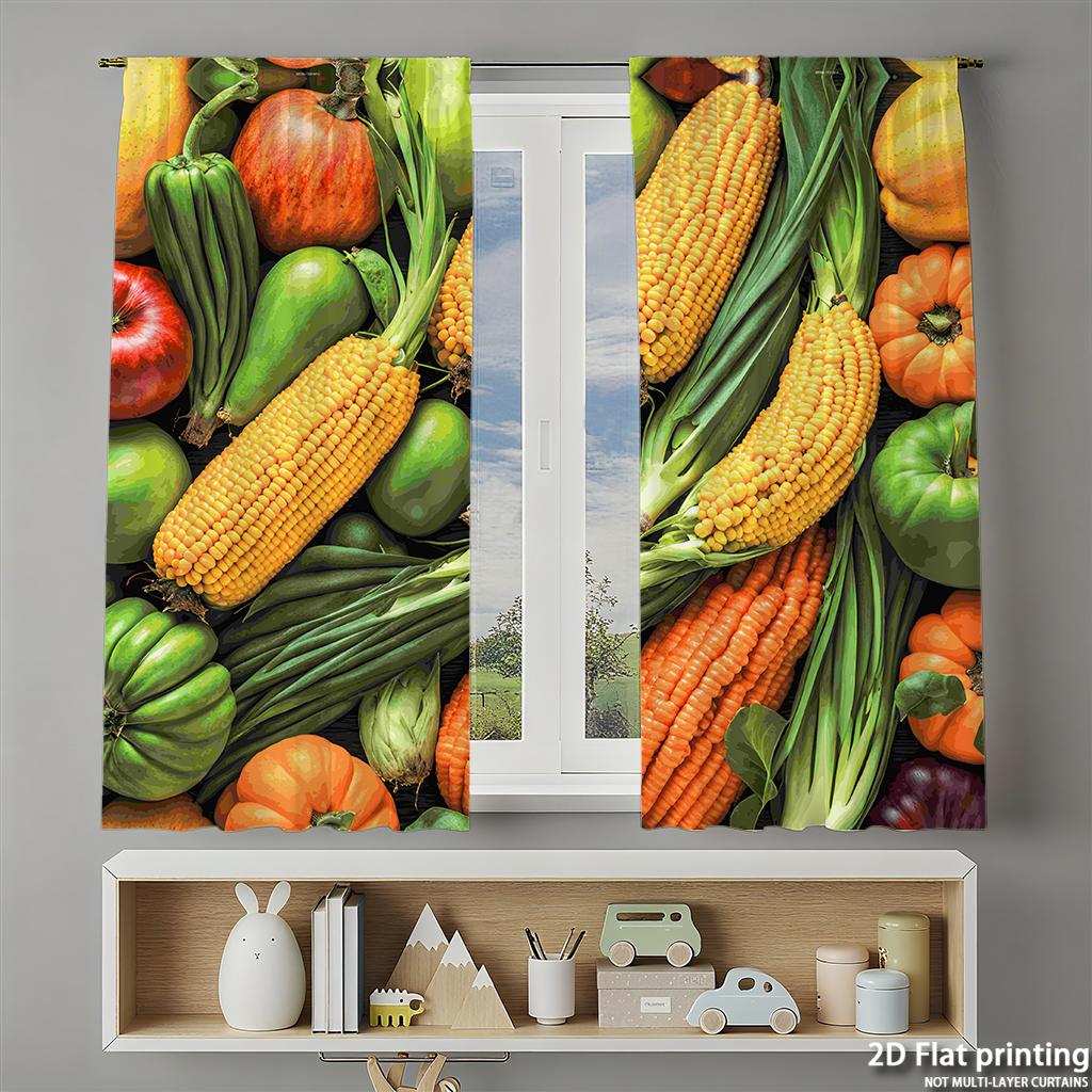 Piece Set High Definition Digital Printed Curtainsmulticolor Seasonal Vegetables Harvest Style Curtainhome Decoration Curtain Made Of Polyester