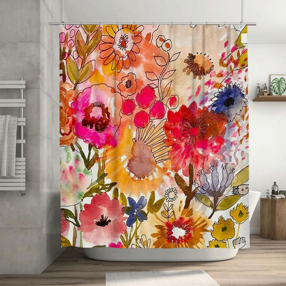 Charming Floral Shower Curtain Modern Watercolor Print for Bathroom Decor
