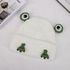 Green frog knitted hat, warm in autumn and winter, new outdoor riding set, ear protection, big eyes, wool hat.