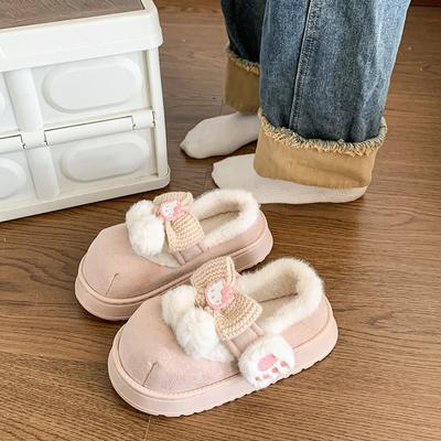 Women's Baotou Plush Slippers Cartoon Padded Warm Winter Thick Bottom Heightened Home Slippers Casual Walking Indoor Shoes Snow Cotton Slippers