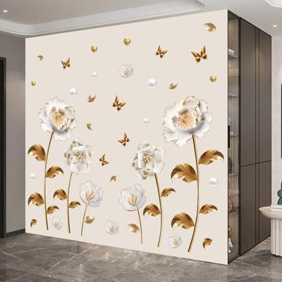 Creative Chinese Style Tulip Wall Sticker Self Adhesive Elegant Simulated Flower Decal for Bedroom Bedside TV Background Wall Decor