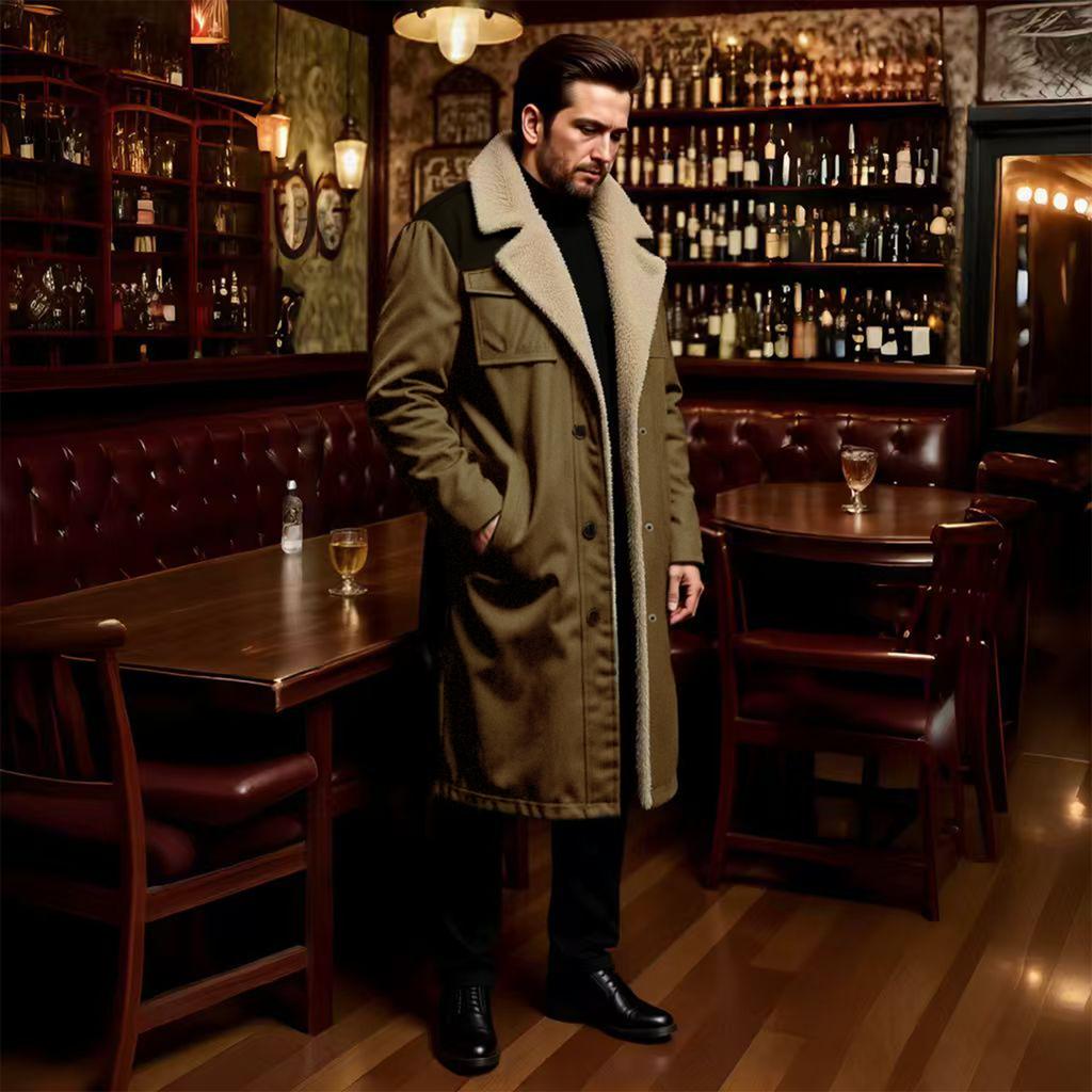 Herren Fleecegefütterter Trenchcoat Langer Warmer Jacke Winddichte Jacke Mantel mit Taschen