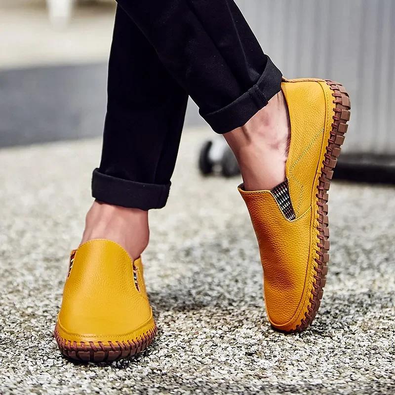 Fashion Size 38-50 Men Casual Shoes Genuine Leather Men Sneakers Handmade Slip On Outdoor Shoes Fashion Loafers Men Shoes Moccasins