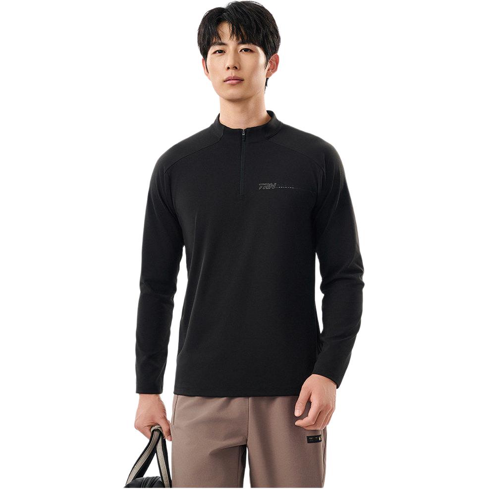 Anta Soft And Comfortable Breathable Versatile Long Sleeve T-Shirt With Letter Stand Collar Men Tops 952547401-3