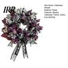 Halloween Spooky Wreath Mesh Ribbon for Front Door, Skull Pumpkin with Purple Decor Bow, Black Stripe Decorative Garland Doors Walls Windows