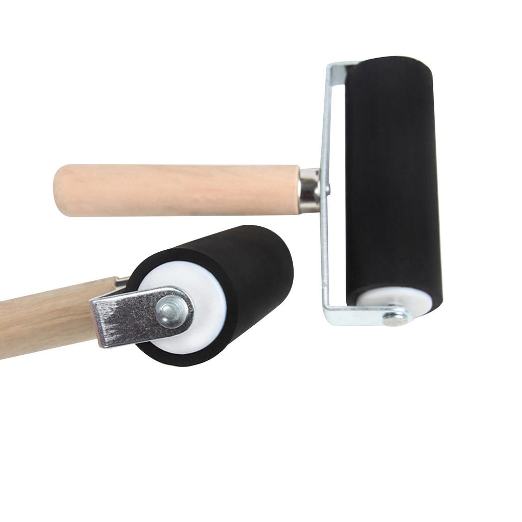 3.94inch Deluxe Rubber Roller Wood Handle Non-Slip Glue Brayer for Print Stamping Printmaking Wallpaper Arts Crafts Tool