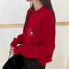 Women's European Style Red Wool Sweater with Pony Hair - Autumn/Winter Knitwear