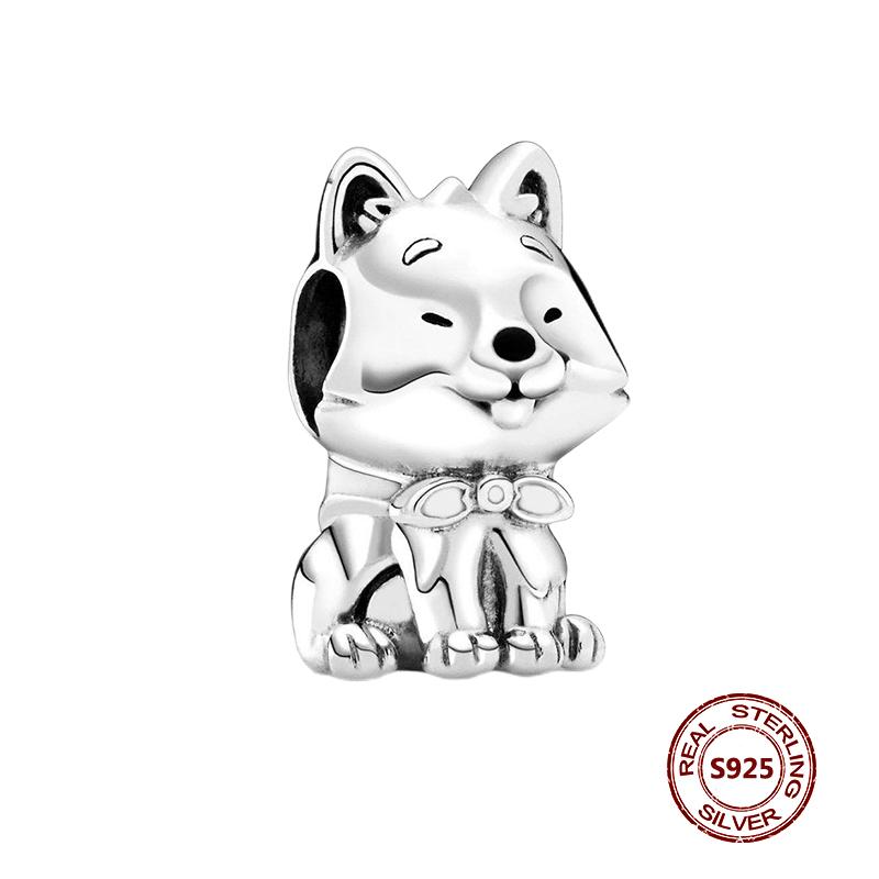 Cute Cat Dogs Charms Fit Fashion Original Bracelets Pet Paw 925 Silver Bulldog Schnauzer Akita Dog Beads DIY Jewelry Making