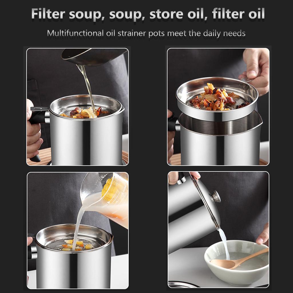 Oil Strainer Pot Stainless Steel Bacon Grease Can Oil Storage Can Container with Fine Mesh for Storing Frying Oil and