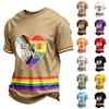 Unisex Crewneck T-shirt Kortærmet Hjerteprint Blød Bomuld Regnbuestribet Afslappet Top Tee
