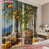 Mediterranean Courtyard Curtains Digital Printing White Columns Orange Trees Blue Sea View Coastal Living Room Decor Set Of 2 Made Polyester