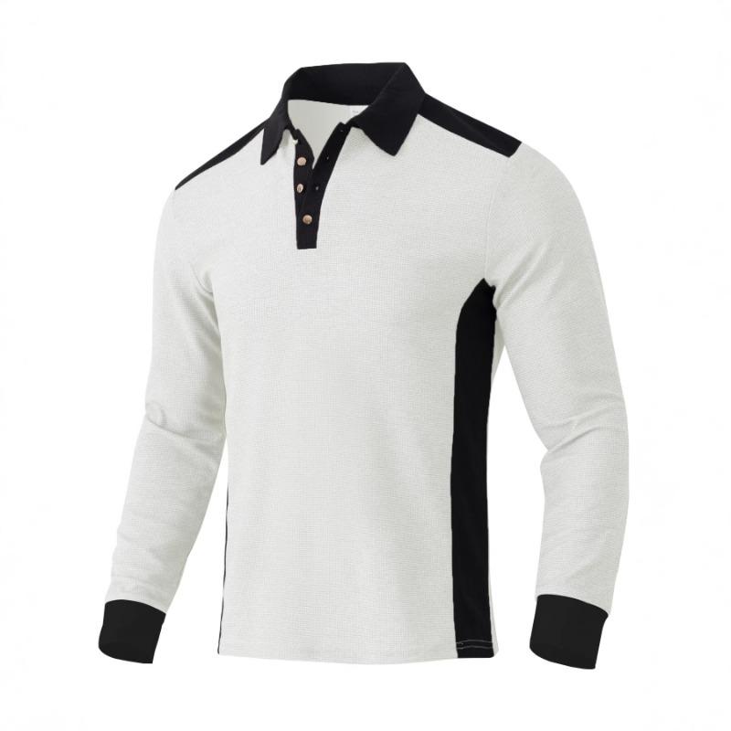 Men s Waffle Knit Color Block Long Sleeve Polo Shirt S