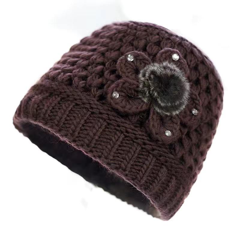 Middle-aged and Elderly Hats for Women, Thickened and Velvet Old People's Hats In Winter, Warm Mother Hats, Old Women's Autumn Knitted Wool Hats