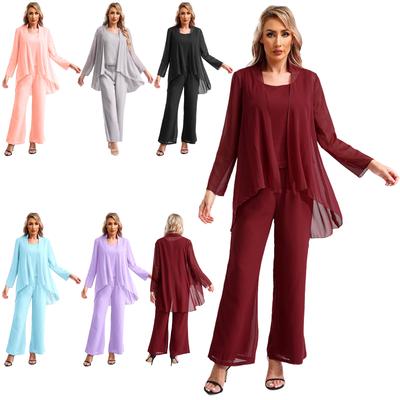 Damen Eleganter Hosenanzug Und Jacke Hochzeitskleider Damen Chiffon 3 Stück Hosenanzüge Brautkleid Sets Cocktail Abend Formale Party Kleid