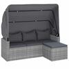 3 Seater Garden Sofa with Canopy and Footstool Grey Poly Rattan