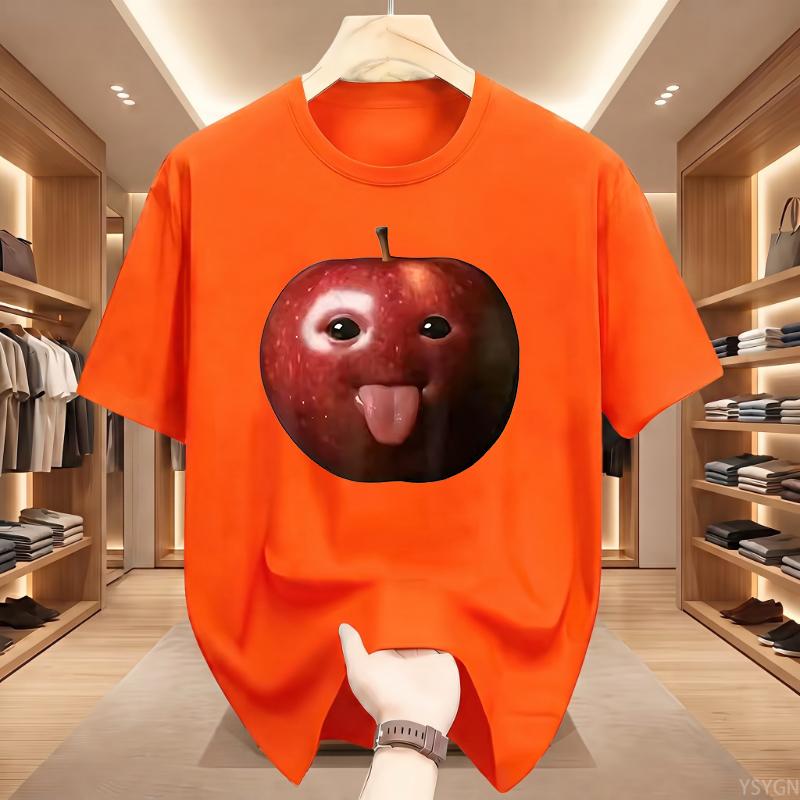 Funny Silly AI Apple Gen Z Meme BrainRot Humor Tongue Out T-shirt for Men T Shirts Crewneck Short Sleeve Tops