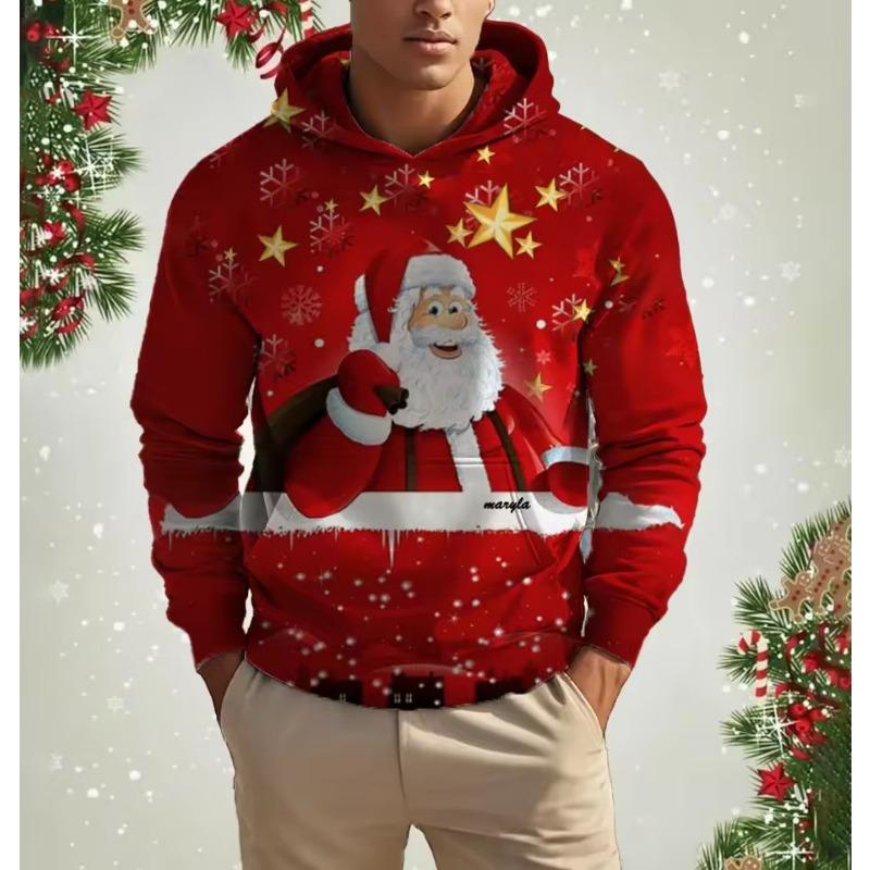 Men's Christmas Reindeer Print Hoodie Animal Cartoon Pattern Sweatshirt Casual Cute Polyester Spandex Blended Hooded Sweatshirt