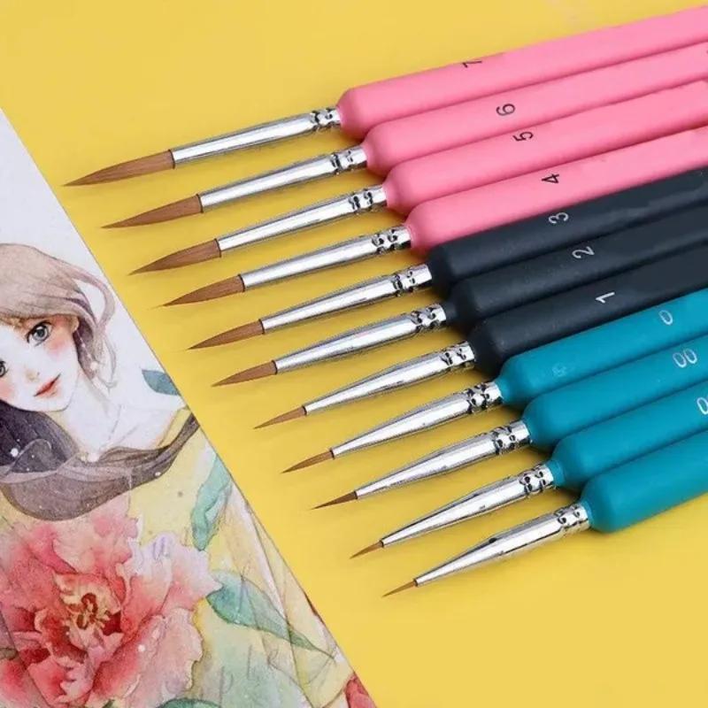10Pcs Paint Brush Miniature Hook Line Pen Art Painting Brushes Gouache Watercolor Oil Paints Brush Artists Hand Painted