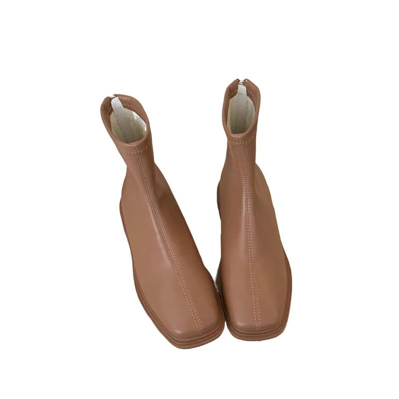 2024 Skinny Short Boots Female Head Knight Middle Heel Star Style Soft Leather  Boots Thick Heel Long Boots Platform Shoes